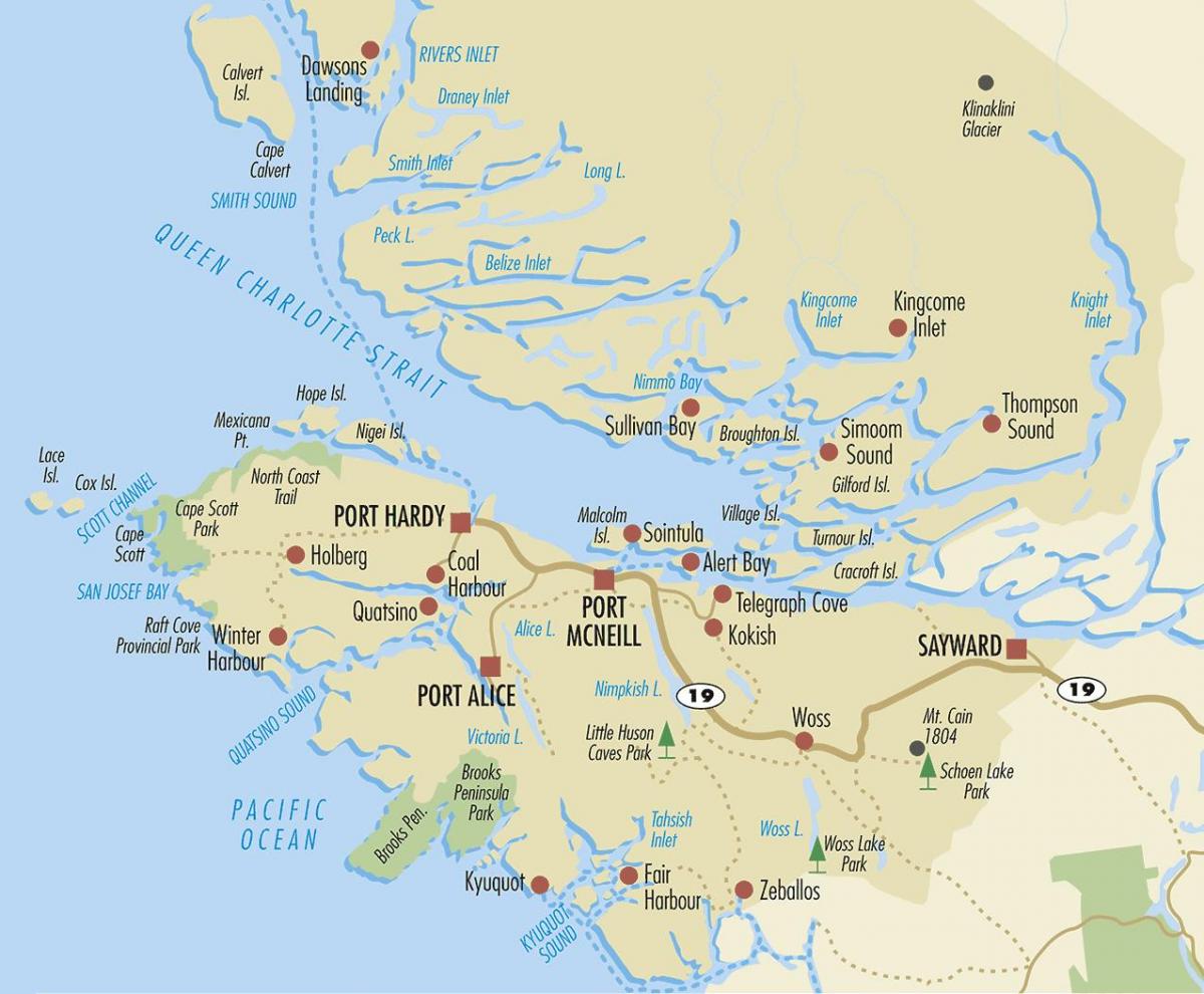 Քարտեզ կղզու Հյուսիսային Vancouver 