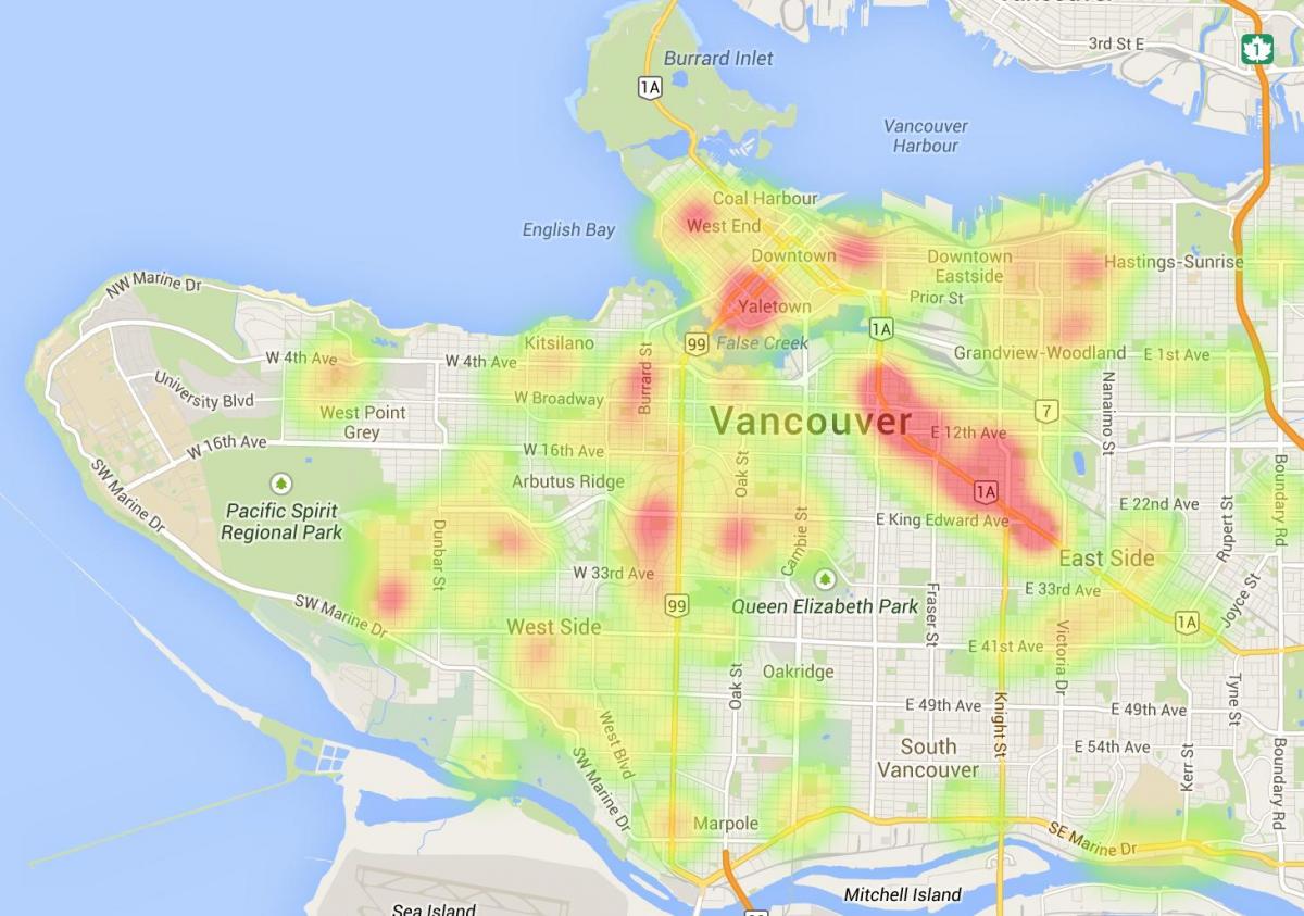 քարտեզ քաղաքի Vancouver bc