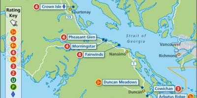 Քարտեզ կղզու Vancouver golf դասընթացներ 