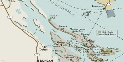 Քարտեզ կղզու Vancouver եւ կղզիների Галф 