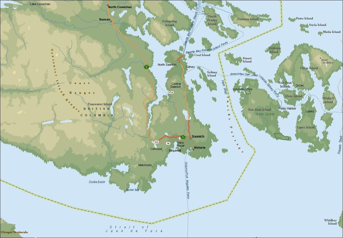 Քարտեզ саанич Vancouver island