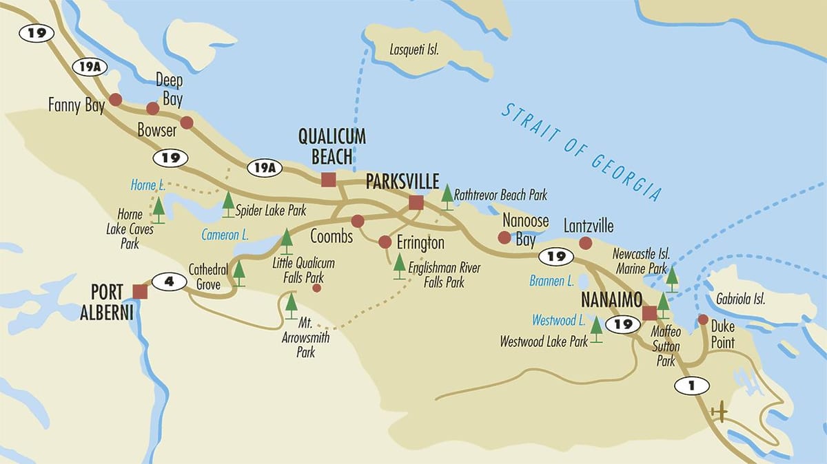 Քարտեզ խորը դափնիներ Vancouver island 