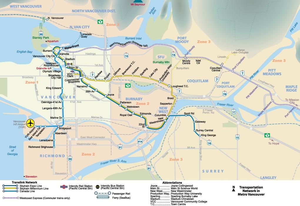 մետրոյի Vancouver քարտեզ