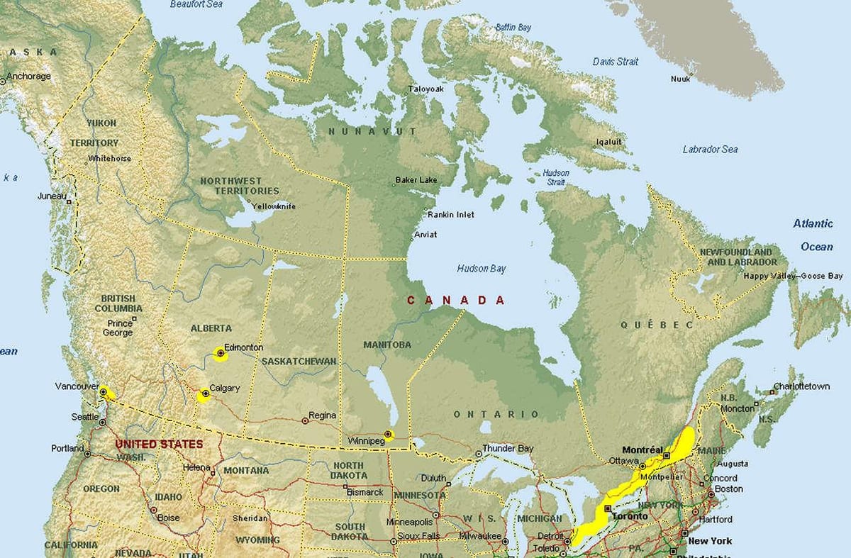 Քարտեզ սահմանի հատման Vancouver