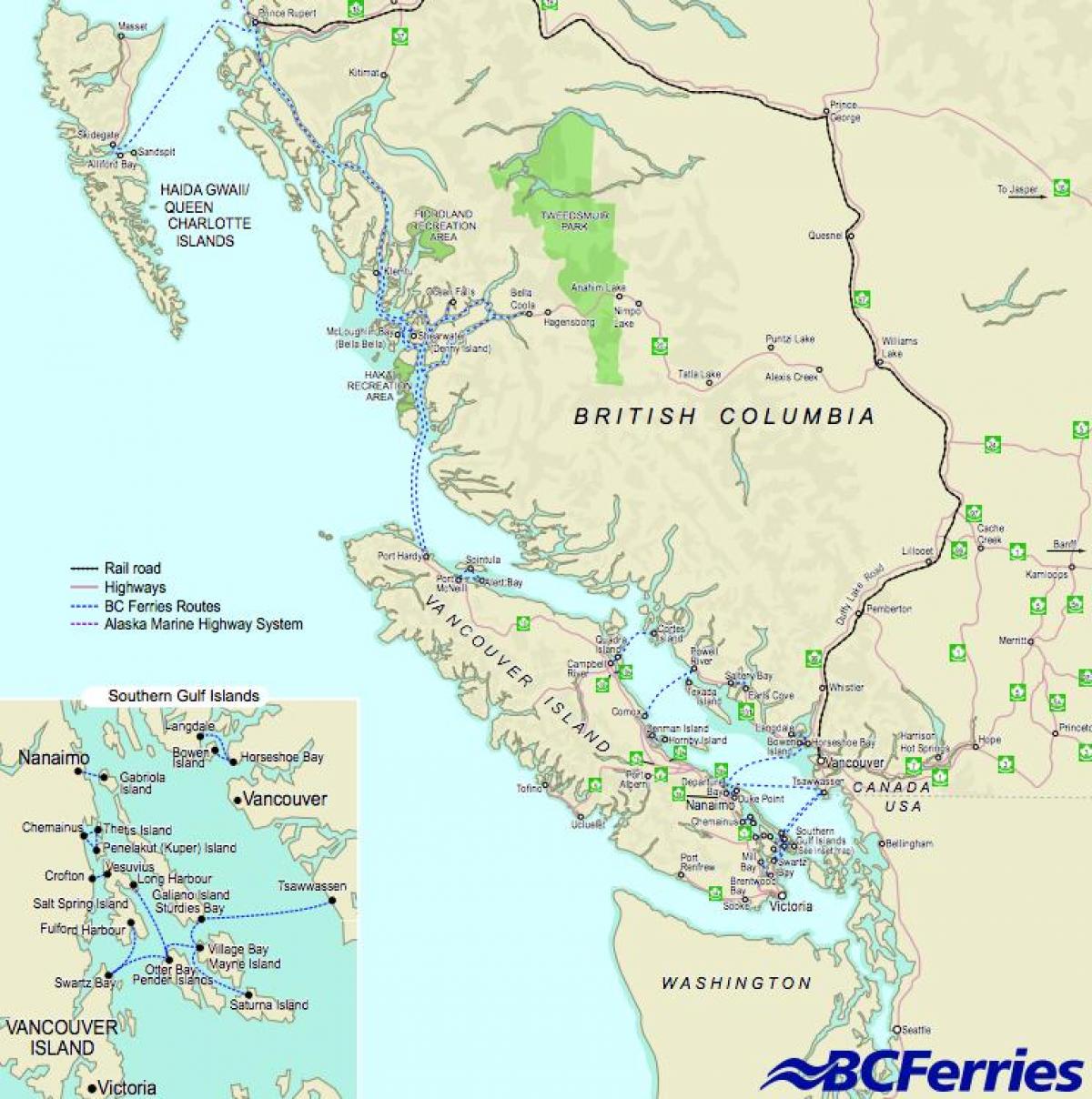 լաստանավերով Vancouver Vancouver island քարտեզի վրա