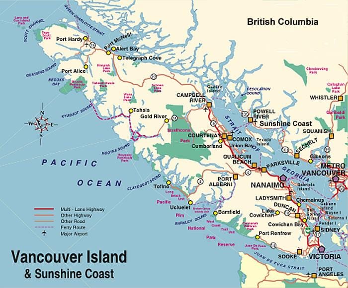 արշավ Vancouver Island քարտեզ
