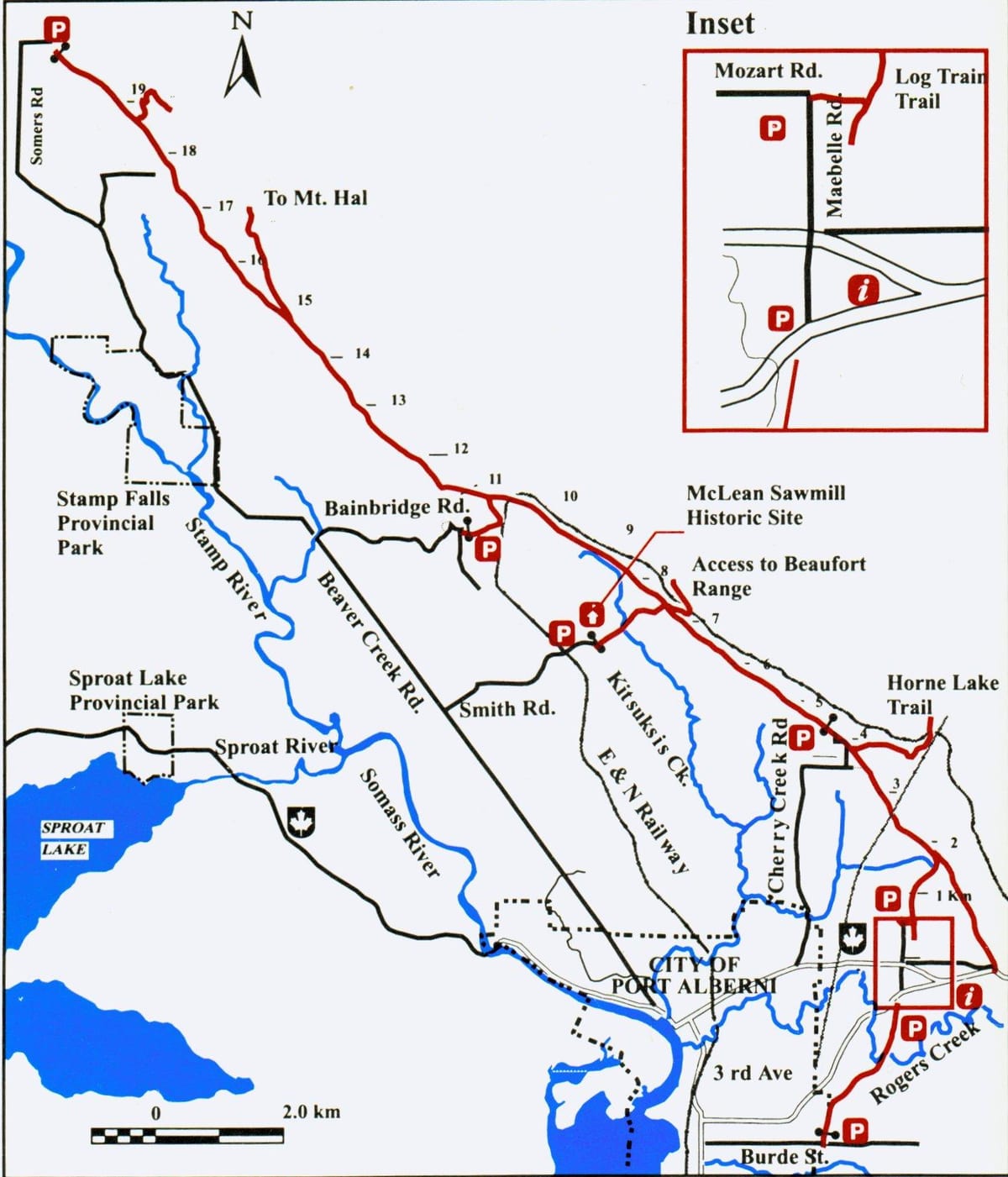 Քարտեզ կղզու Vancouver երկաթուղային