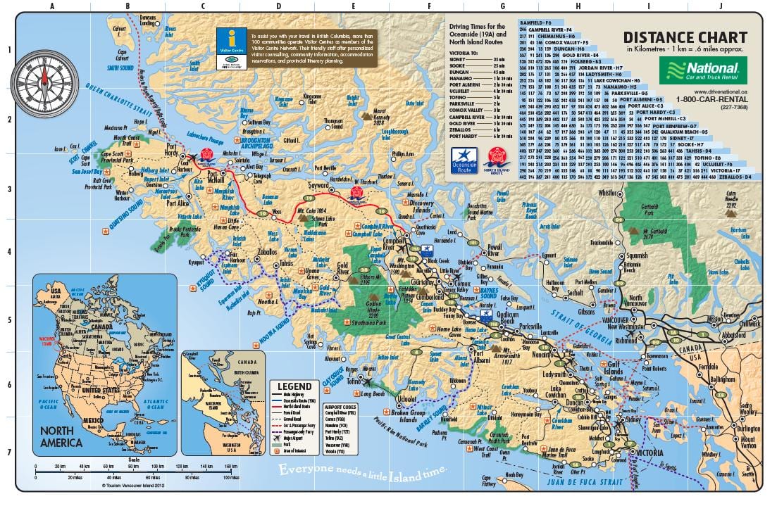 Քարտեզ կղզու Vancouver-ին զբոսայգիները