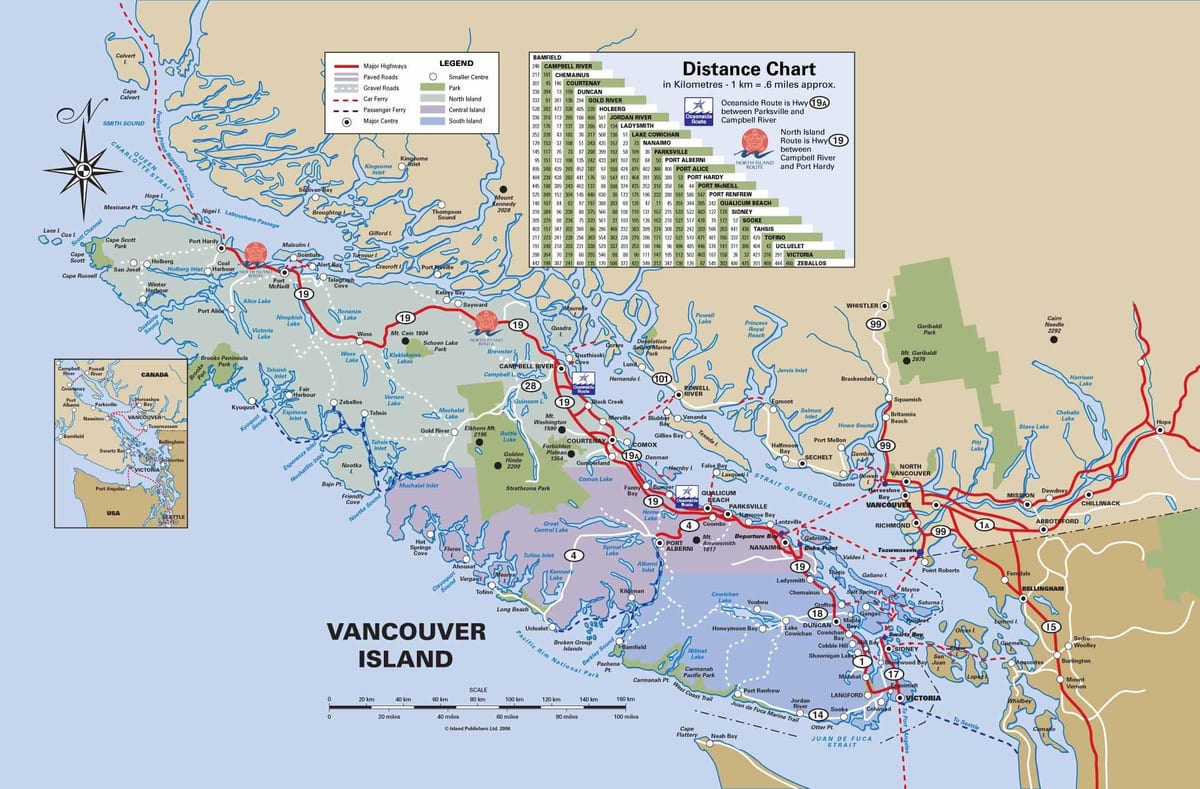 կղզի մայրուղու Vancouver քարտեզ