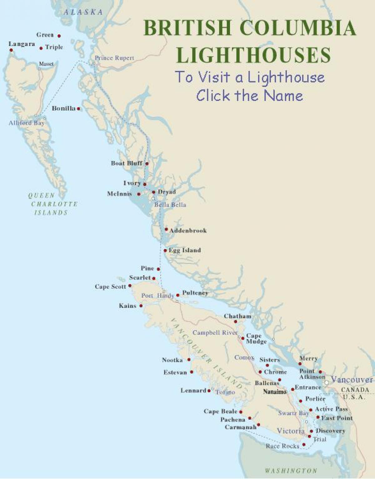 Քարտեզ կղզու Vancouver beacons