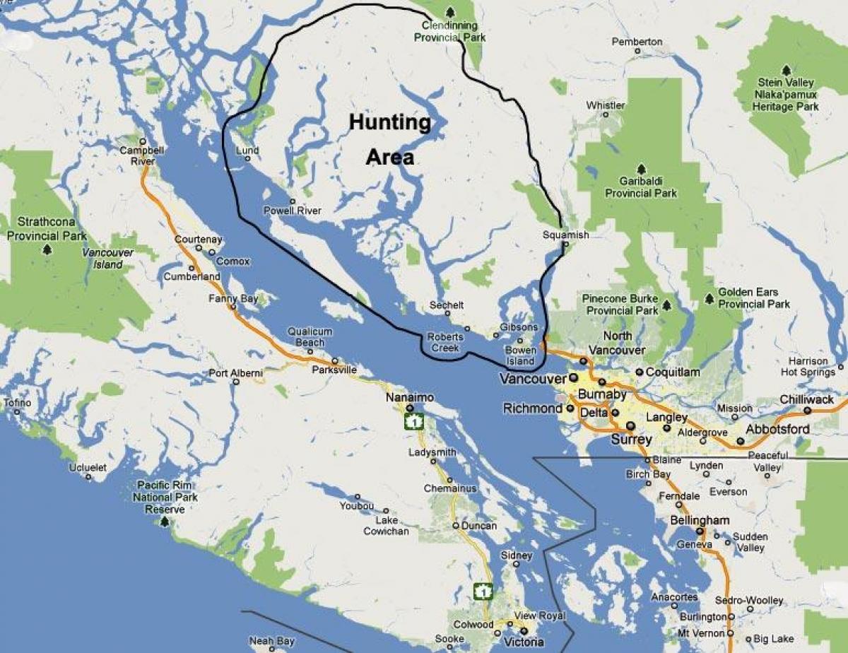 Քարտեզ կղզու Vancouver որս