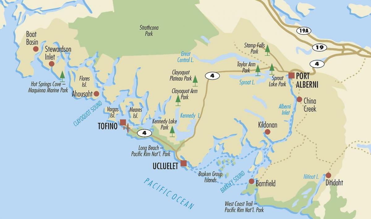 Vancouver island վայրերի քարտեզ