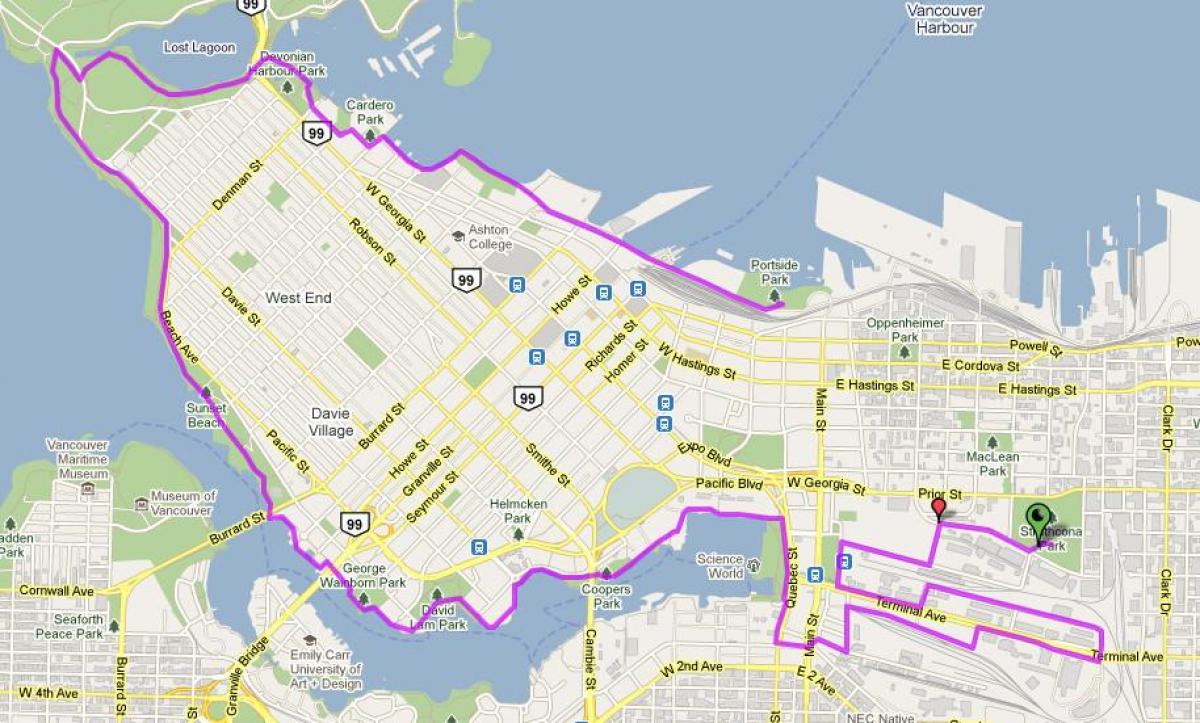 քաղաք: Vancouver հեծանիվ քարտեզի վրա