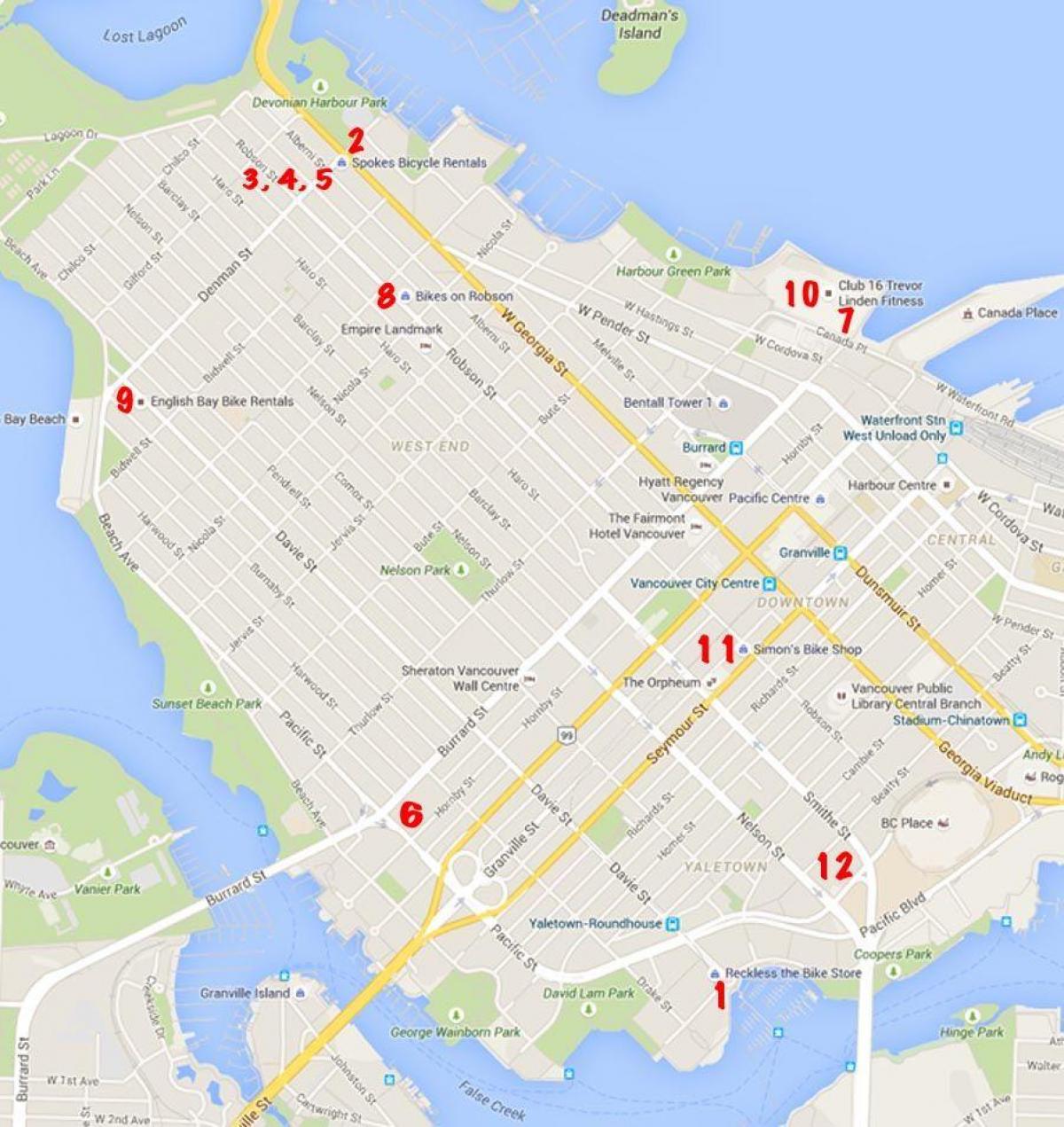 Vancouver հեծանիվ քարտեզի վրա