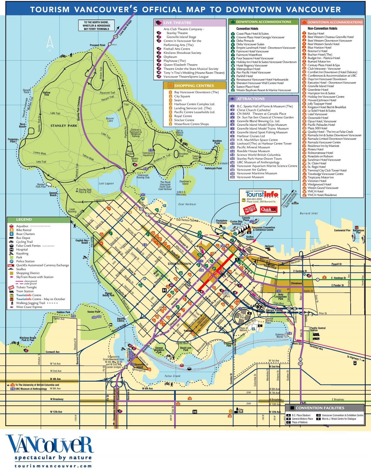 քաղաքի կենտրոնը Vancouver քարտ տեսարժան վայրերը