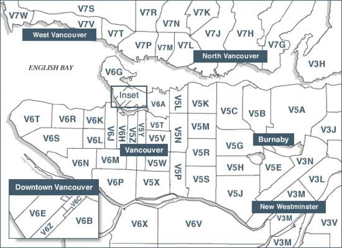 Vancouver island փոստային ինդեքսները քարտեզի վրա