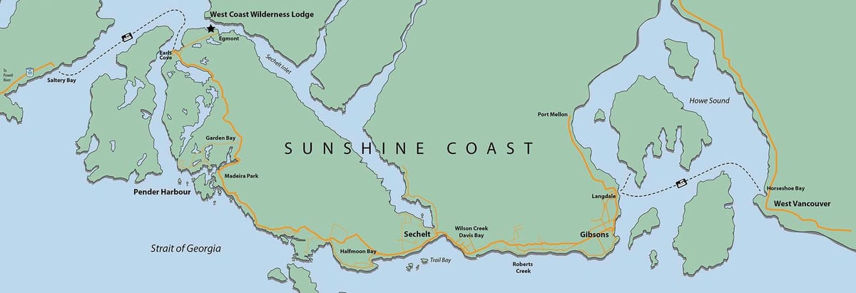 west coast կղզու Vancouver քարտեզի վրա