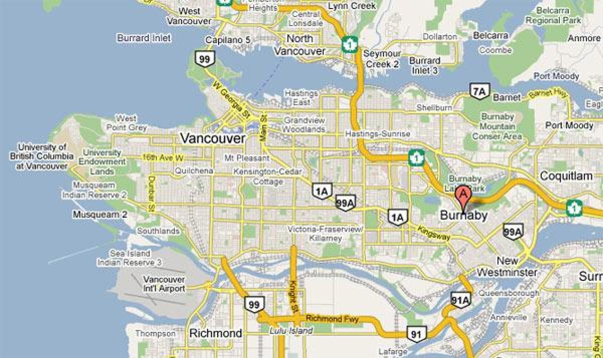 Քարտեզ Бернаби Vancouver
