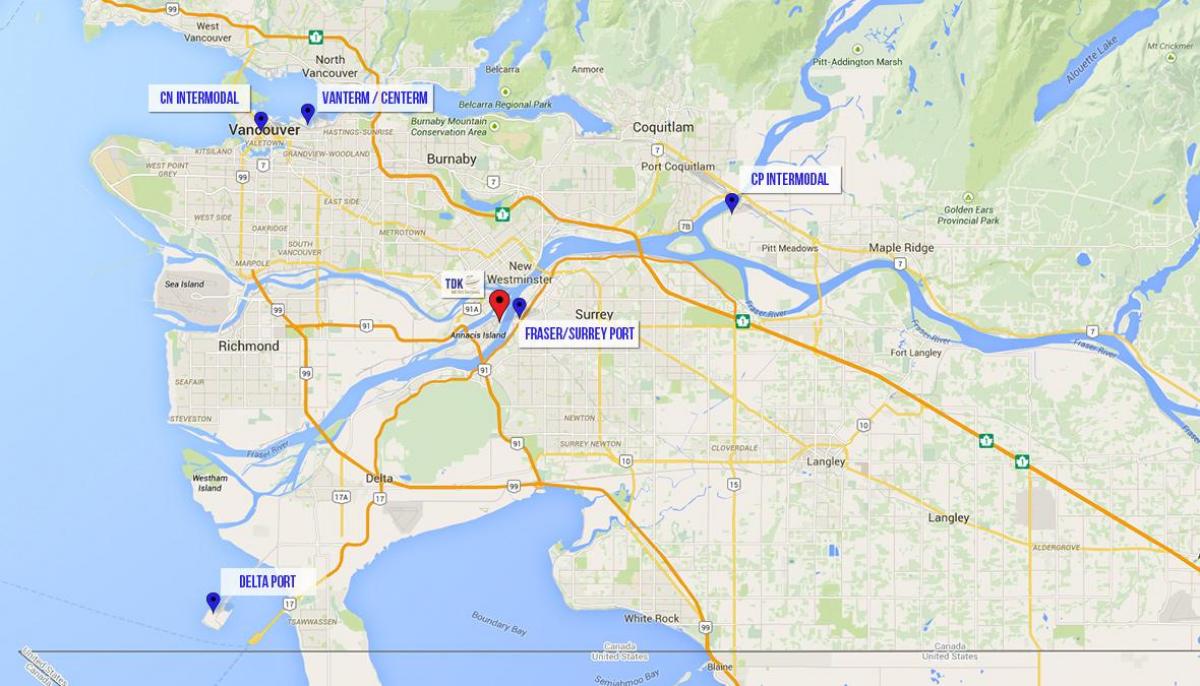 Քարտեզ Դելտա Vancouver