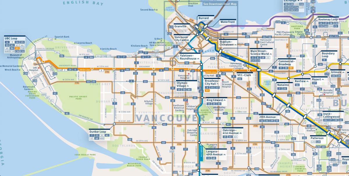Քարտեզ ավտոբուսային երթուղիների Vancouver 