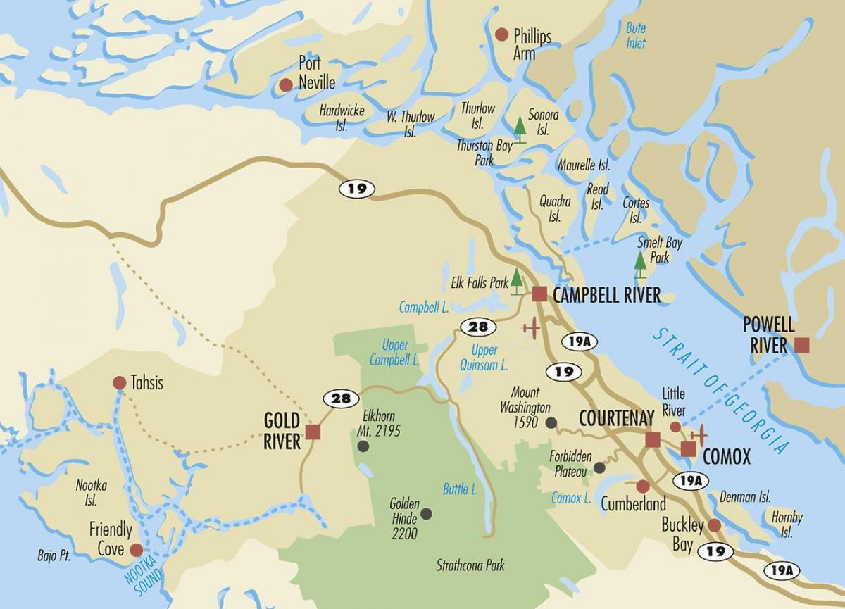 Քեմփբելը Ռիվեր քարտեզի վրա կղզու Vancouver 
