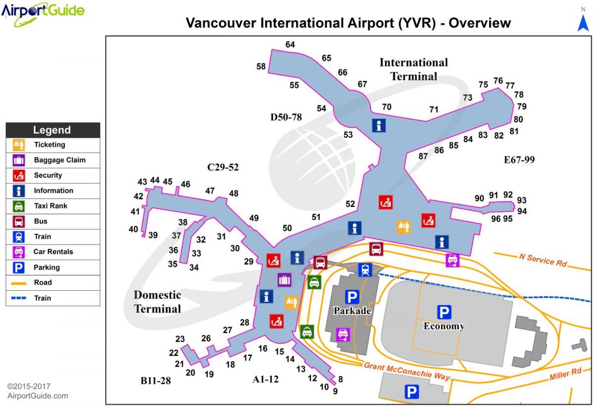 Vancouver օդանավակայան քարտեզ տերմինալը մ