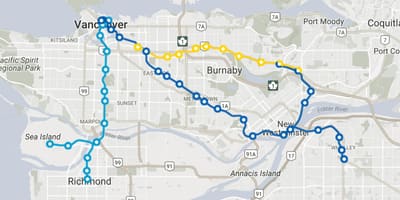 Надземного երթուղիների Vancouver քարտեզ 