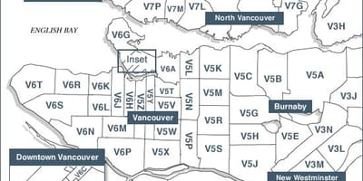 Vancouver island փոստային ինդեքսները քարտեզի վրա