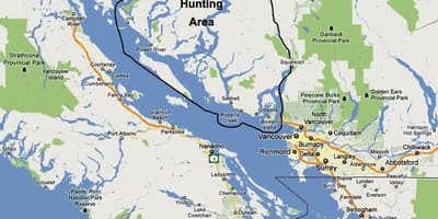 Քարտեզ կղզու Vancouver որս