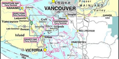 Vancouver կղզի լաստանավային ուղիների քարտեզի վրա